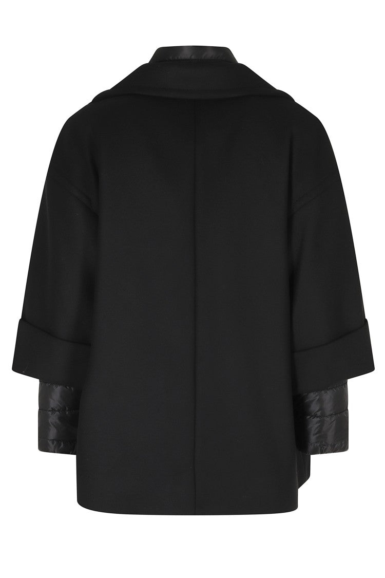 Fay Black Double-Breasted Removable Down Lining Wool-Blend Cape