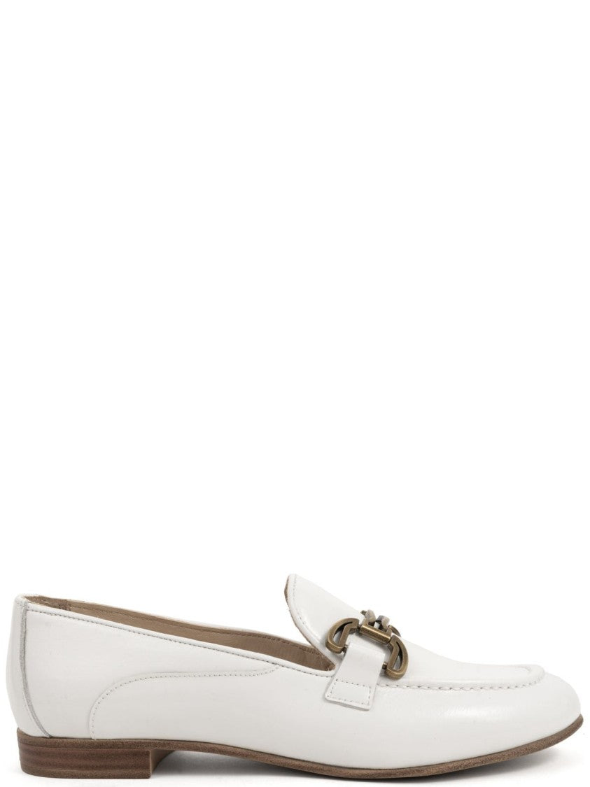 Sergio Moretti White Leather Loafers With Buckle Accent
