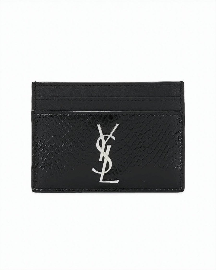 Saint Laurent Textured Black Leather Card Wallet