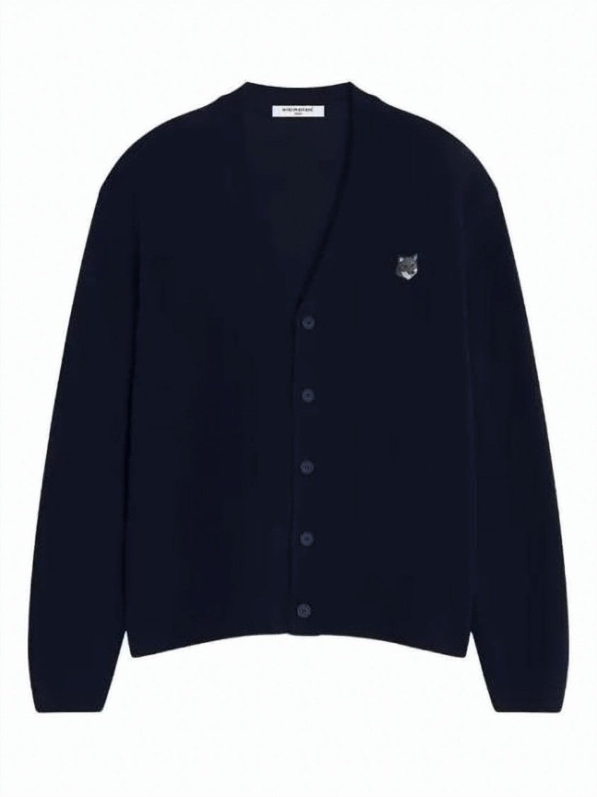 Maison Kitsuné Lambswool Cardigan With Embroidered Fox Head Emblem