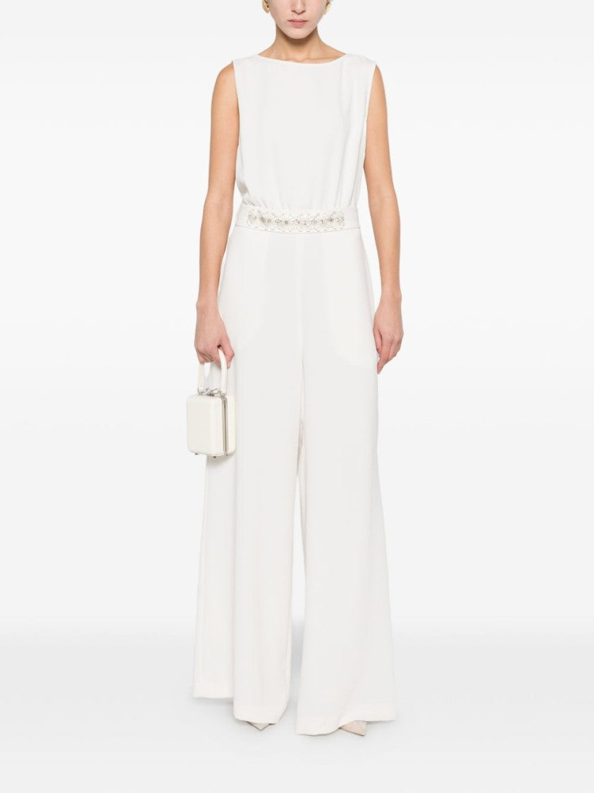 Parosh Sleeveless White Jumpsuit With Floral Embellishment