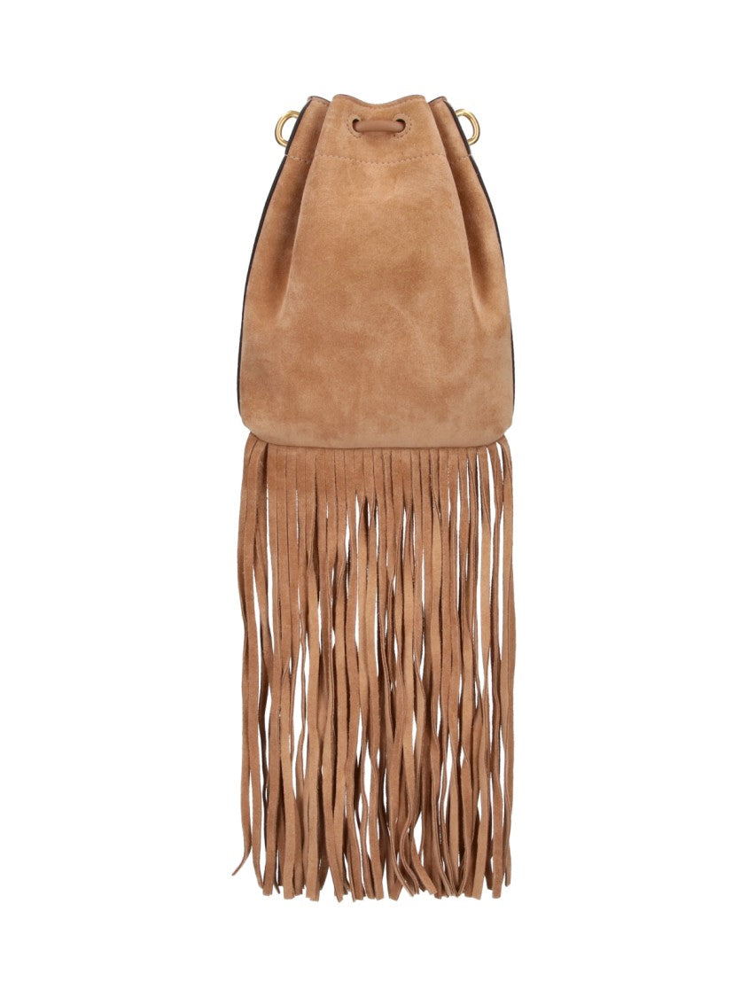 Jimmy Choo Bon Bon Brown Suede Fringe Drawstring Bucket Bag