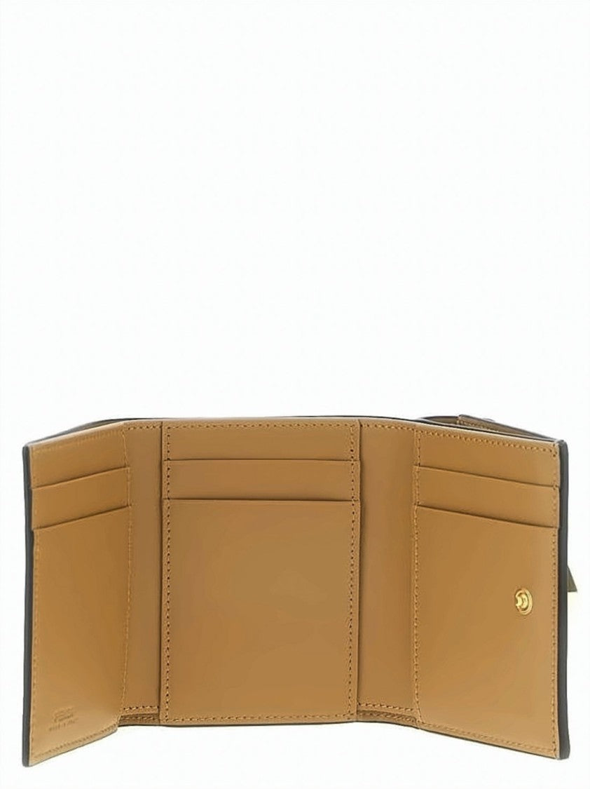 Fendi Tri-Fold Compact Leather Accessory With Gold-Tone Clasp