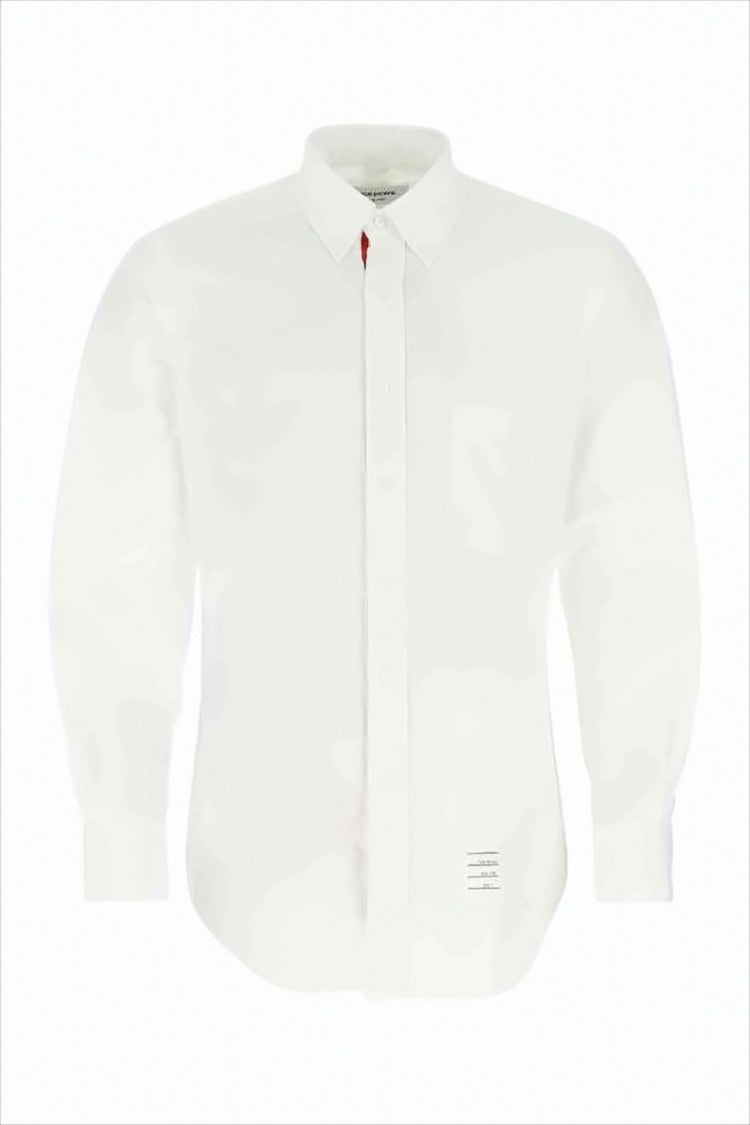 Thom Browne Long-Sleeve Cotton Shirt With Classic Collar And Striped Placket