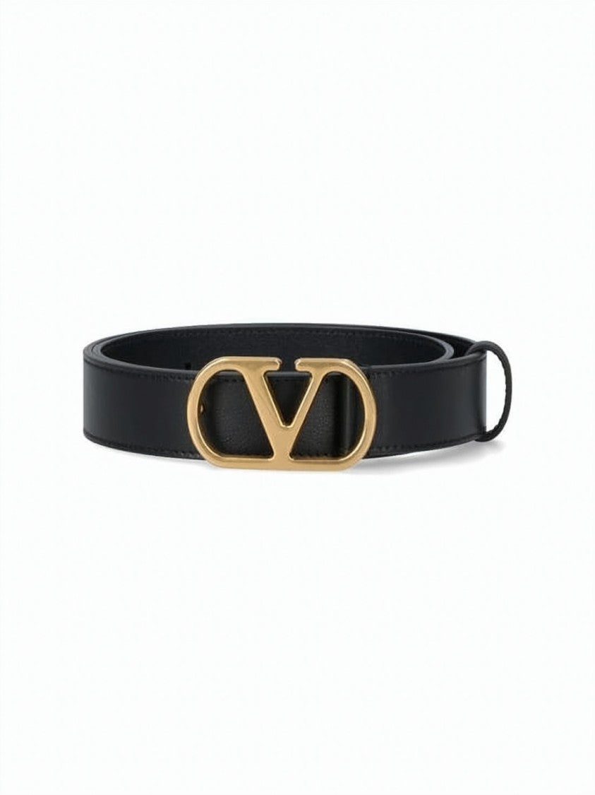 Valentino Garavani Smooth Black Cowhide Leather Belt