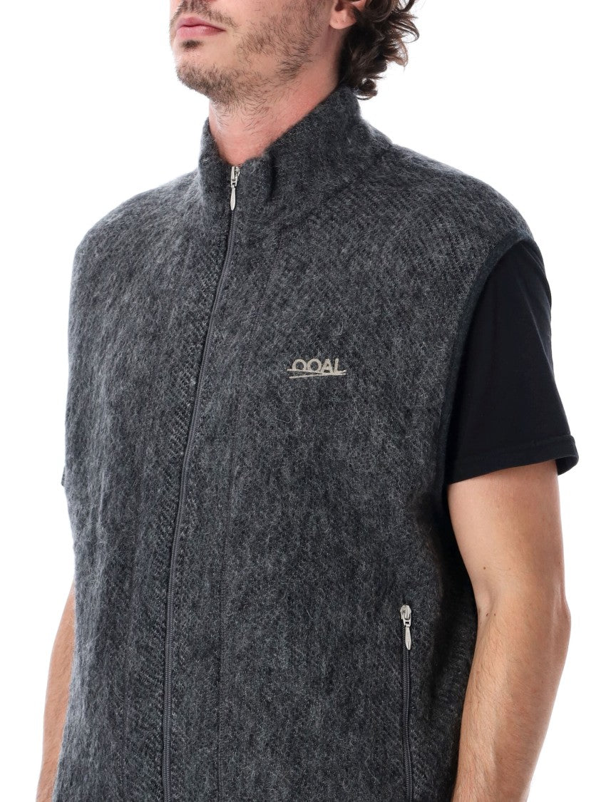 Namamica Textured Dark Grey High Collar Zip-Through Mohair Vest