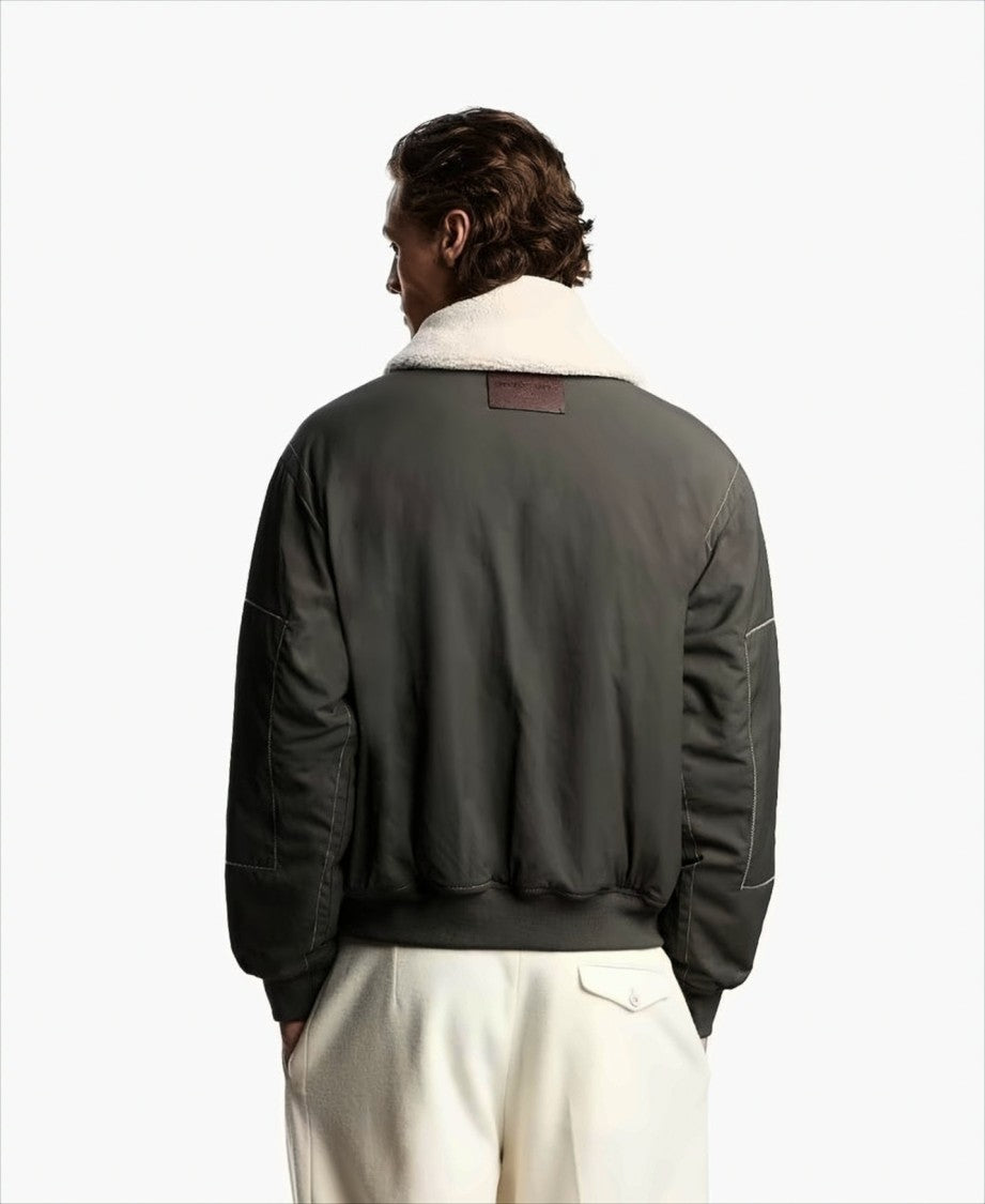 Emporio Armani Nylon Twill Bomber Jacket With Shearling-Effect Collar