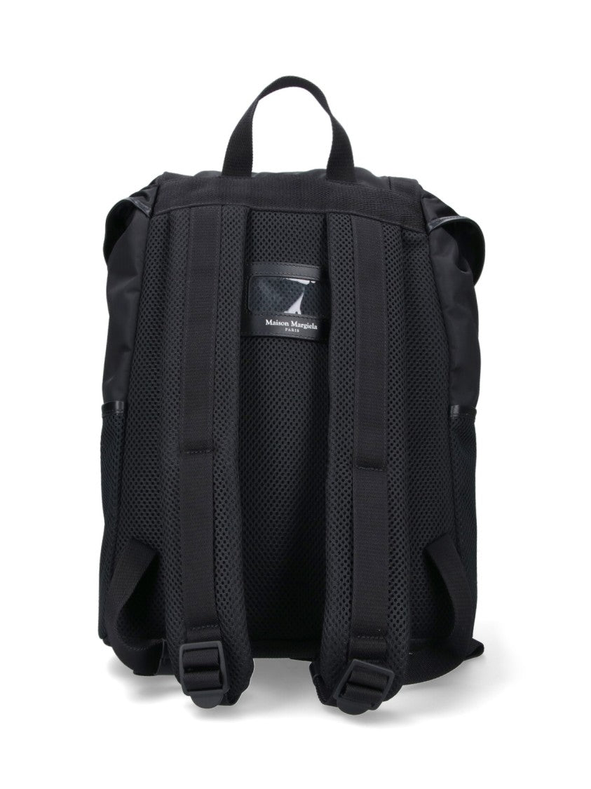 Maison Margiela Black Leather Backpack With Embroidered Logo