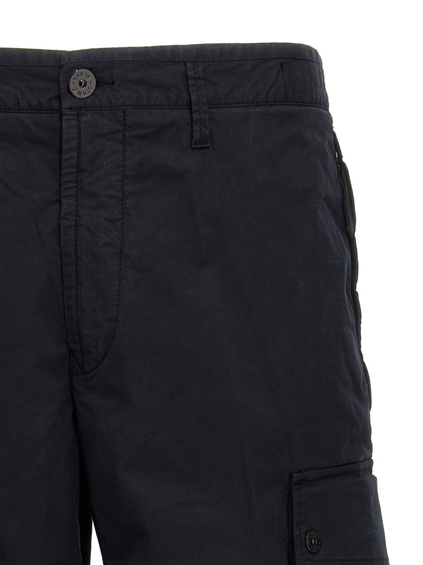 Stone Island Structured Black Shorts With Button Closure