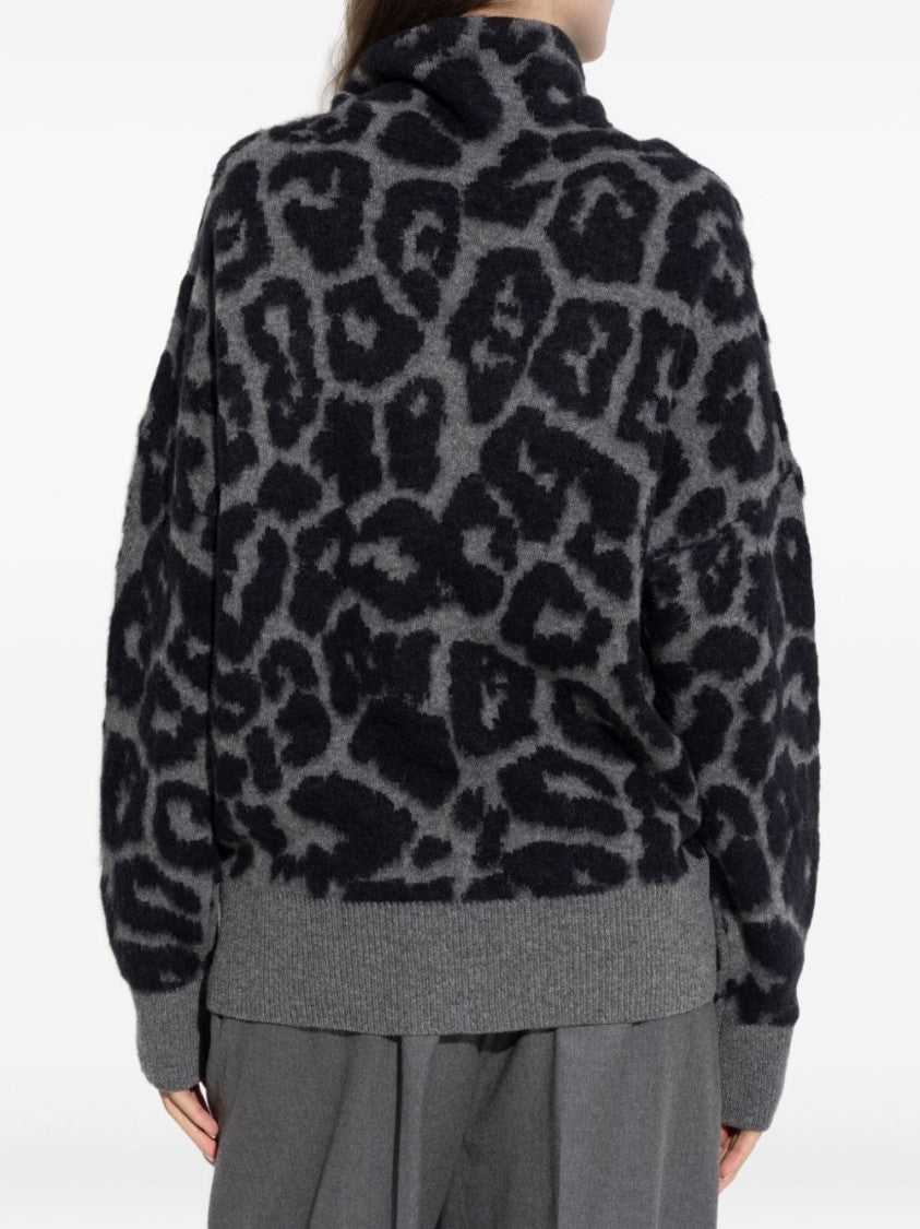 Stella Mccartney Cowl Neck Sweater With Bold Leopard Pattern
