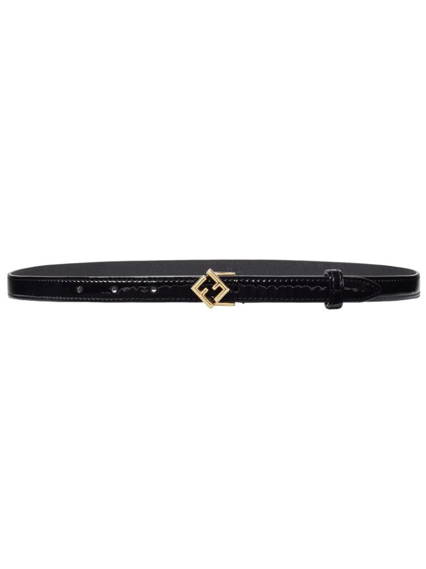 Fendi Ff Diamonds Narrow Black Leather Belt