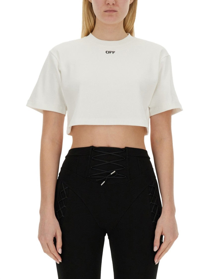 Off-White Ribbed Cropped T-Shirt