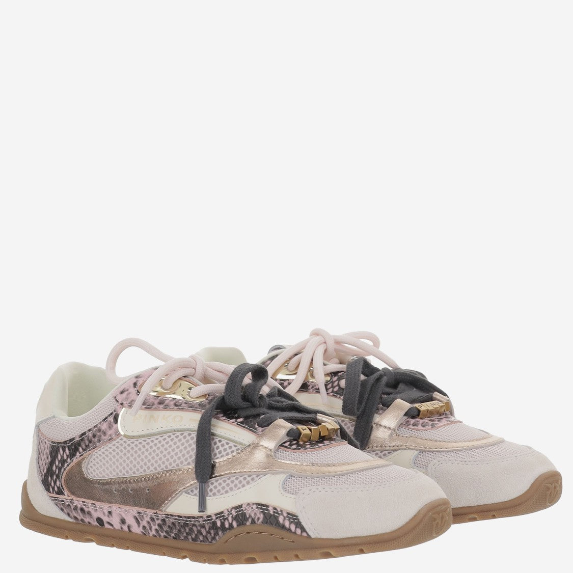 Pinko Structured Mixed Leather Sneakers With Contrasting Details