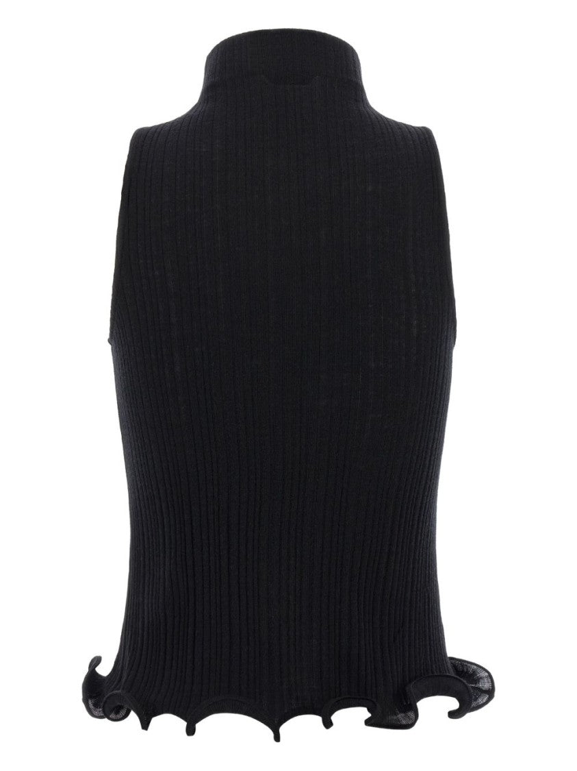 Fendi Black Sleeveless Ribbed Knit Top