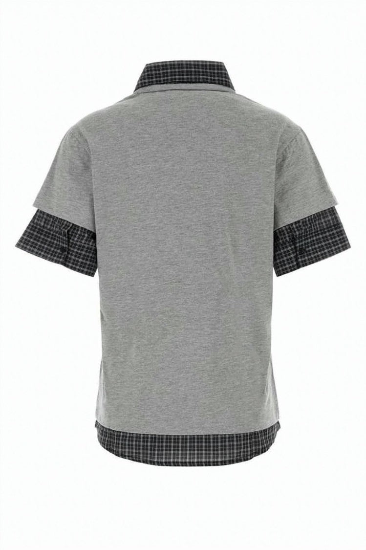 Gimaguas Grey Solid Cotton Checkered Accent Polo