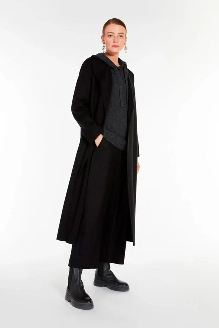 Max Mara Black Poldo Belted Wrap Wool Coat