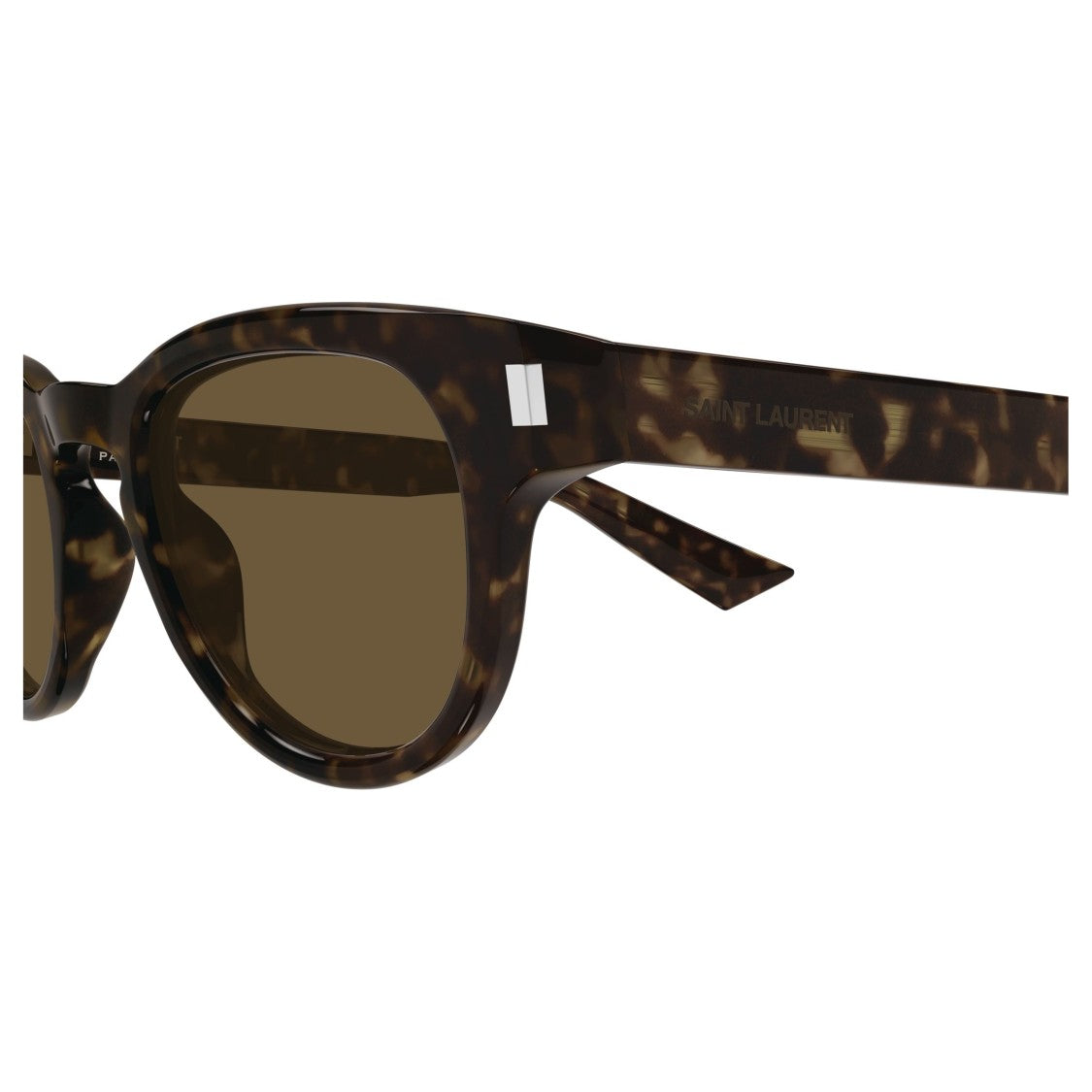 Saint Laurent Round Frame Tortoiseshell Sunglasses With Silver Accents