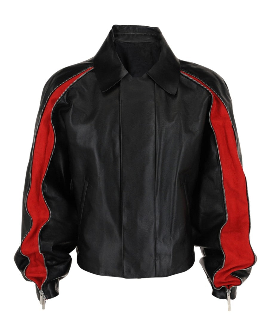 Ferragamo Contrasting Panels Zip Up Leather Jacket