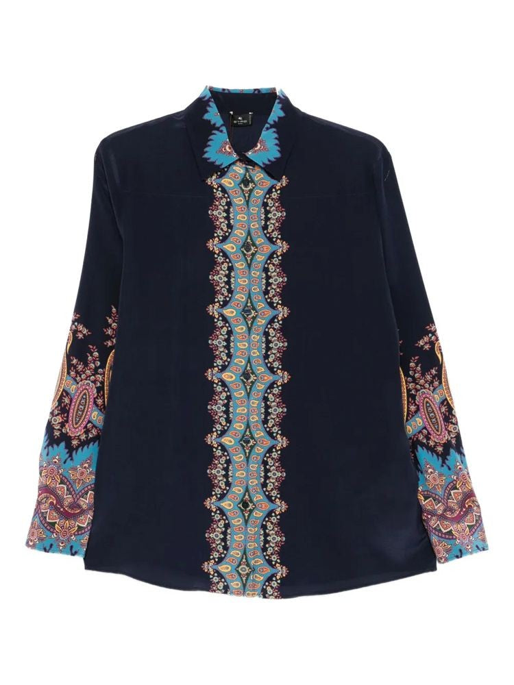 Etro Multicolour Silk Paisley Geometric Long-Sleeve Shirt