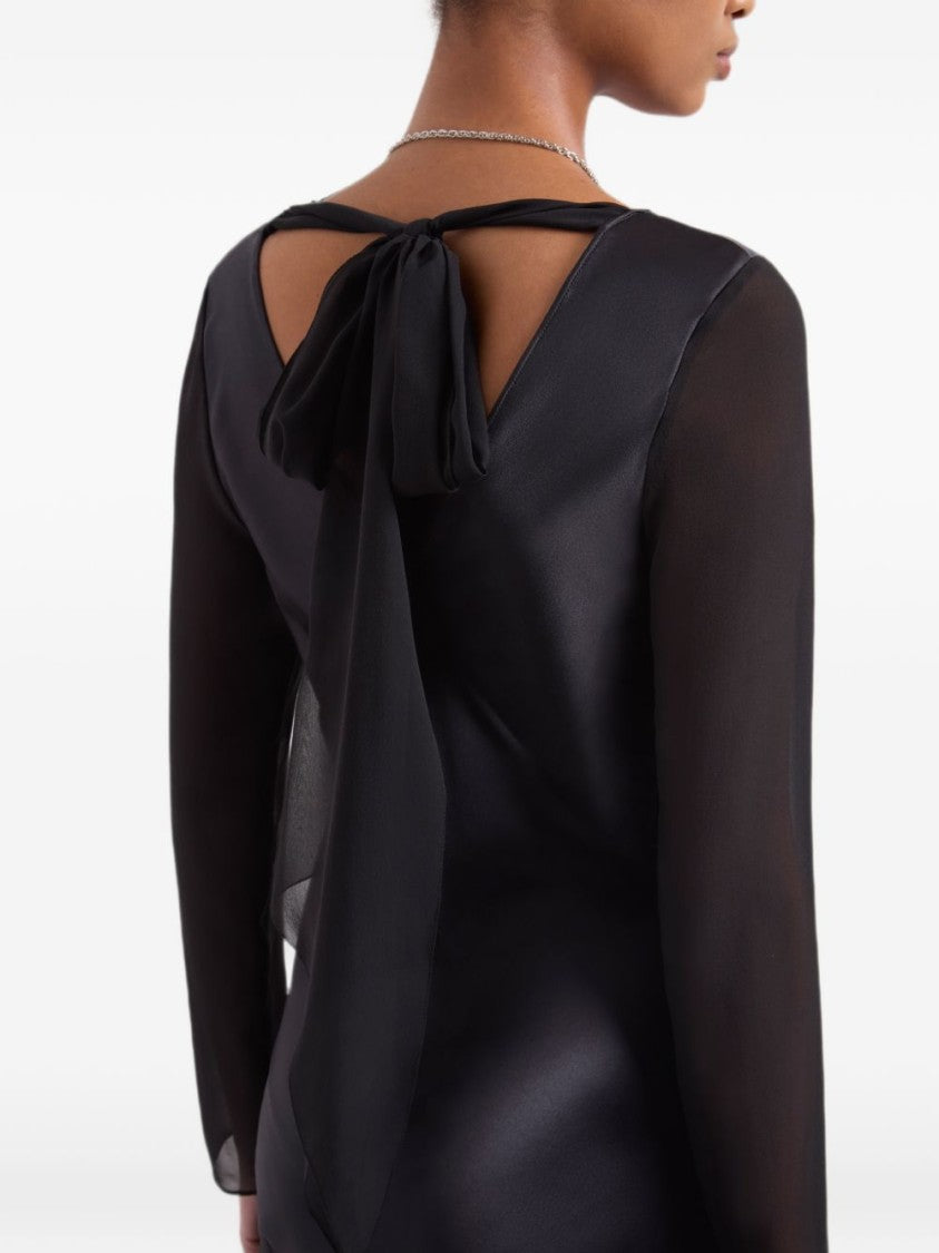 Nina Ricci Asymmetrical Black Midi Dress With Sheer Sleeves And Keyhole Detail