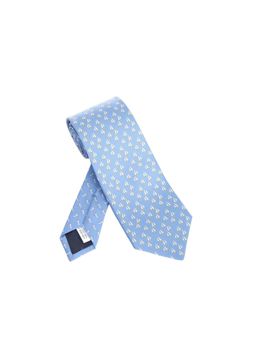 Ferragamo Nautical Motif Tie With Smooth Texture And Pointed Tip