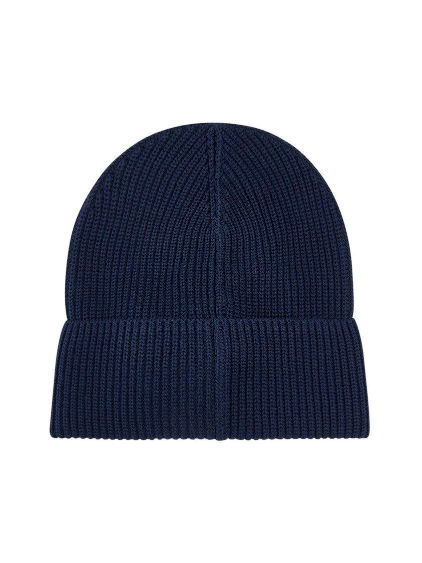 Moncler Knitted Black Beanie Hat With Ribbed Texture And Logo Patch