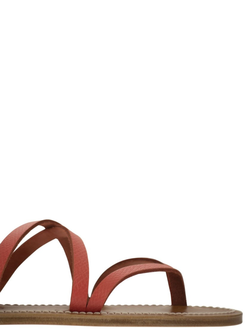 Longchamp Crisscross Strap Leather Sandals With Adjustable Ankle Band