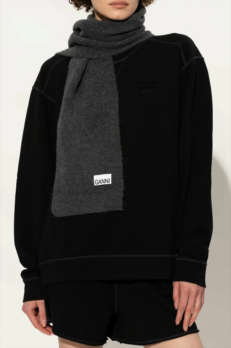 Ganni Rectangular Wool Scarf With Logo Detail