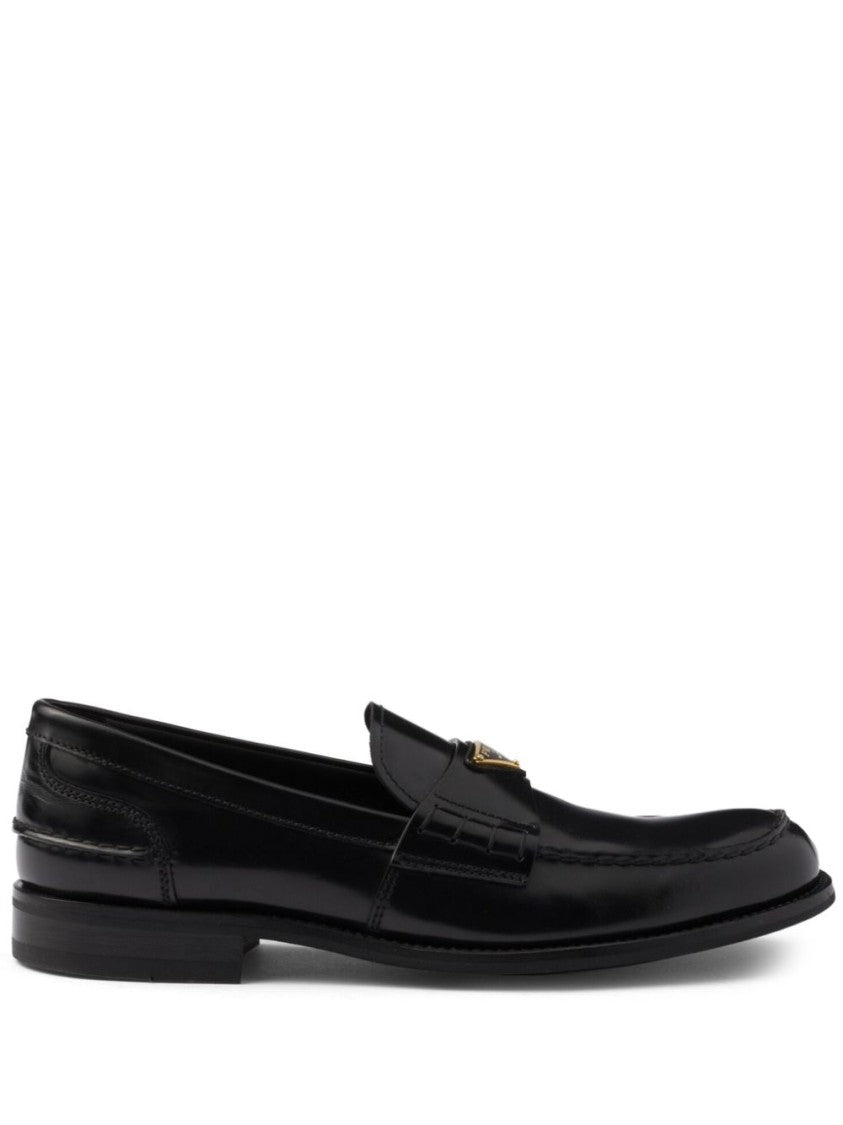 Prada Classic Black Loafers With Distinctive Emblem