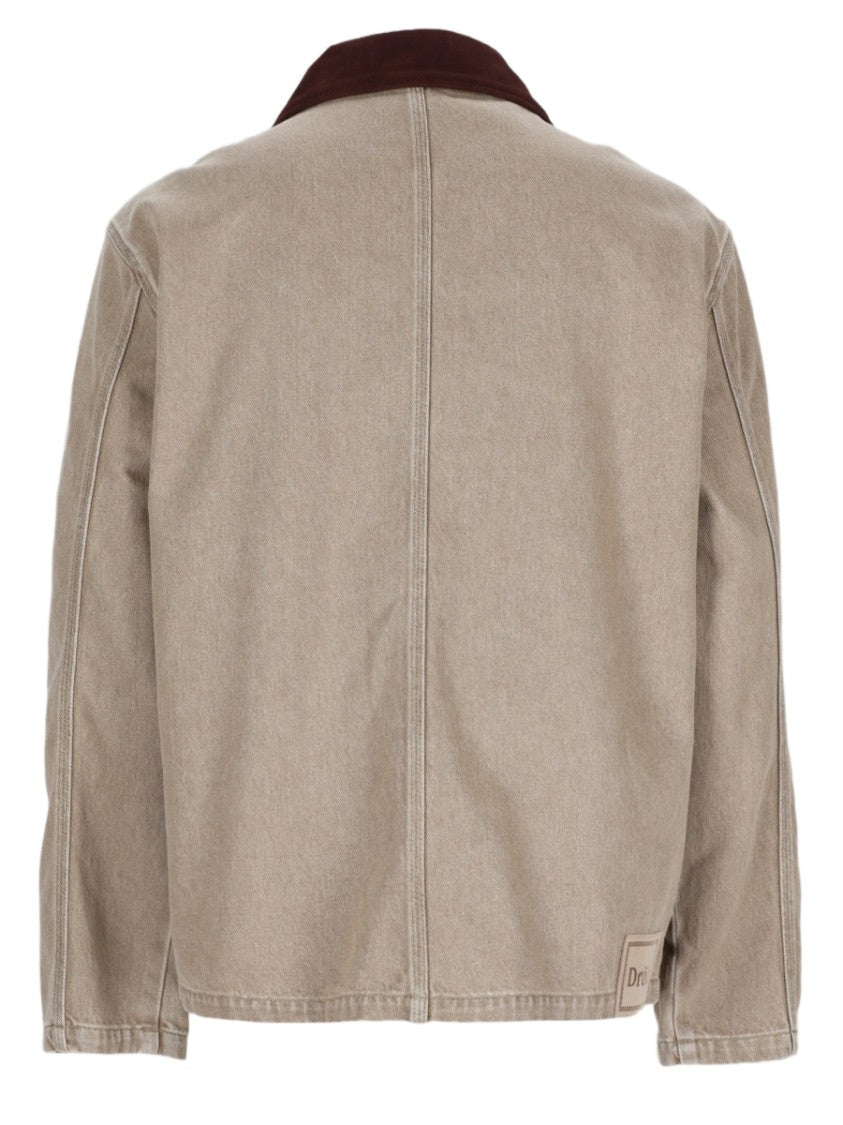 Drôle De Monsieur Boxy Organic Cotton Zip-Up Jacket With Leather Collar