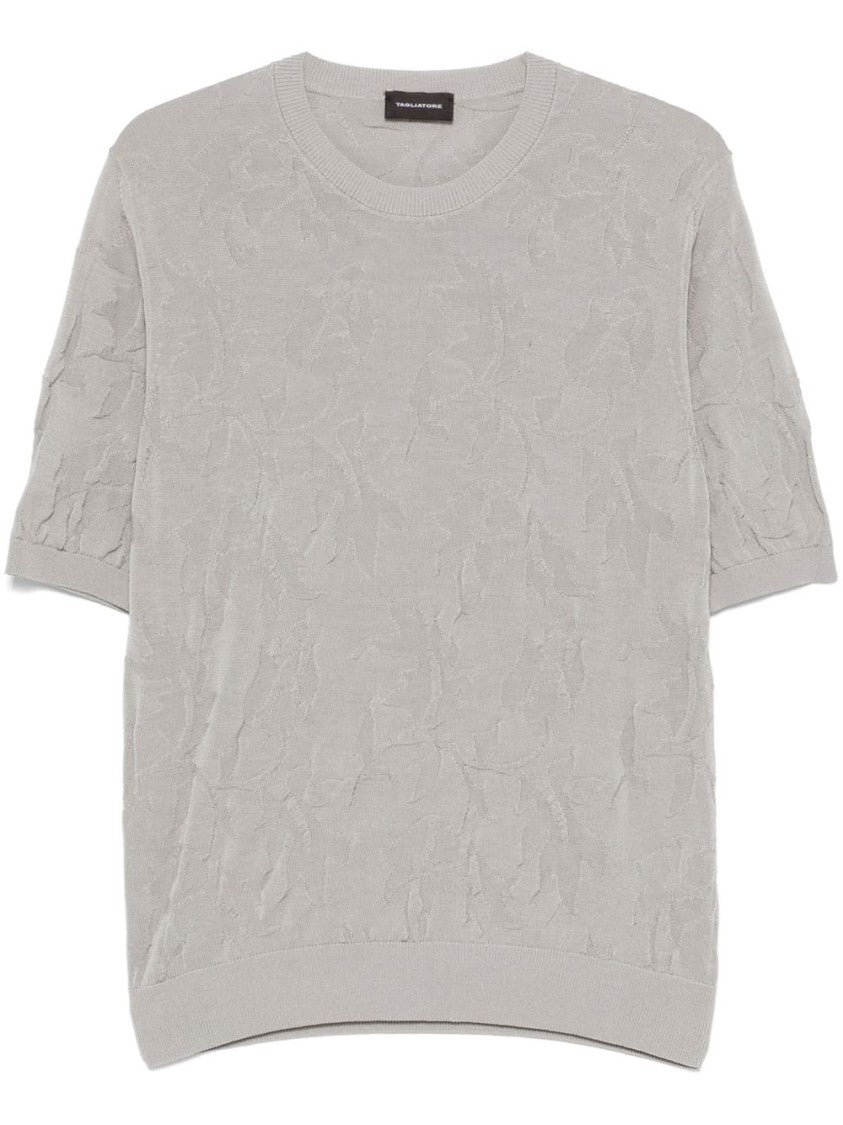 Tagliatore Textured Floral Pattern Grey T-Shirt