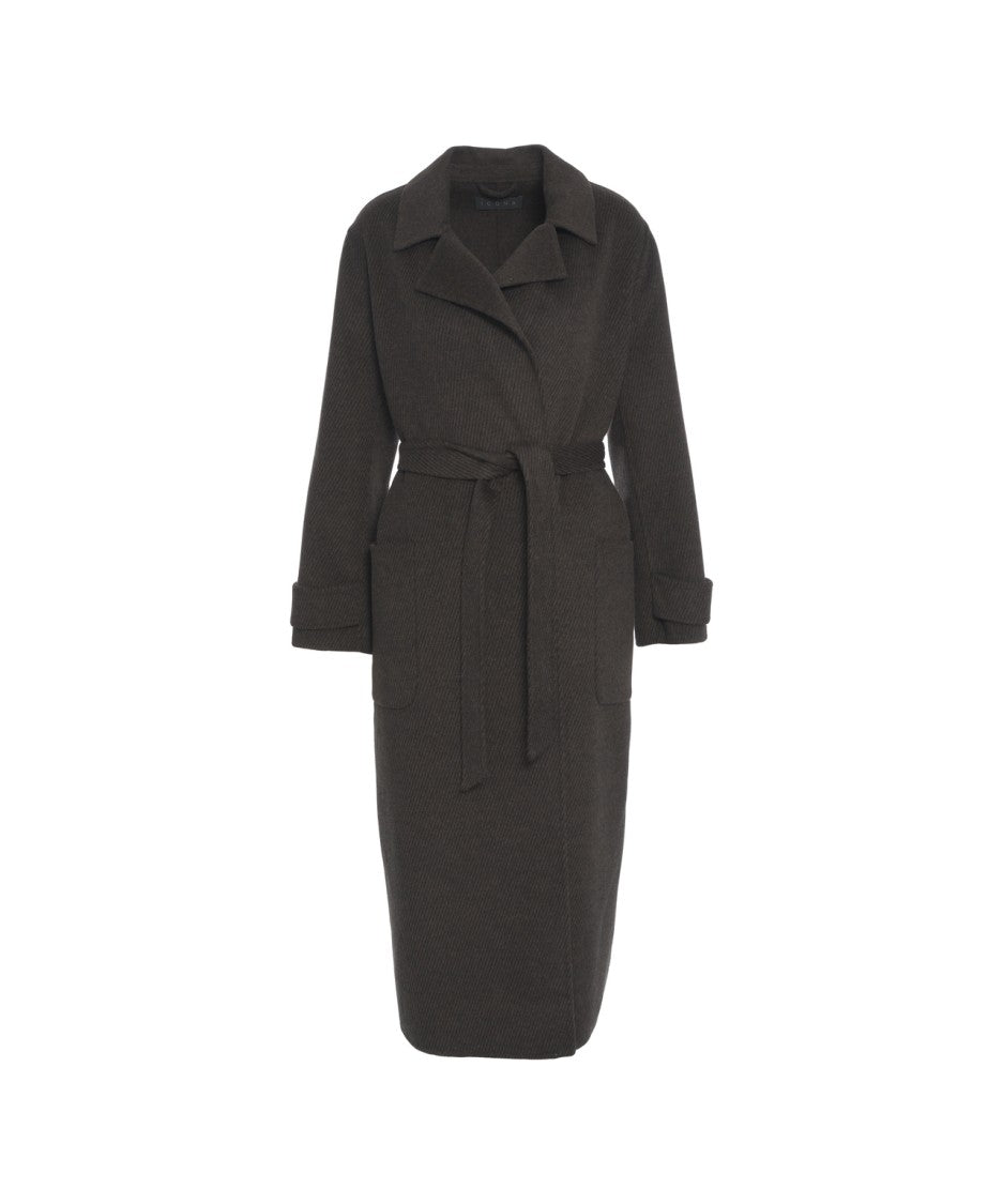 Kaos Brown Tailored Coat With Belted Waist