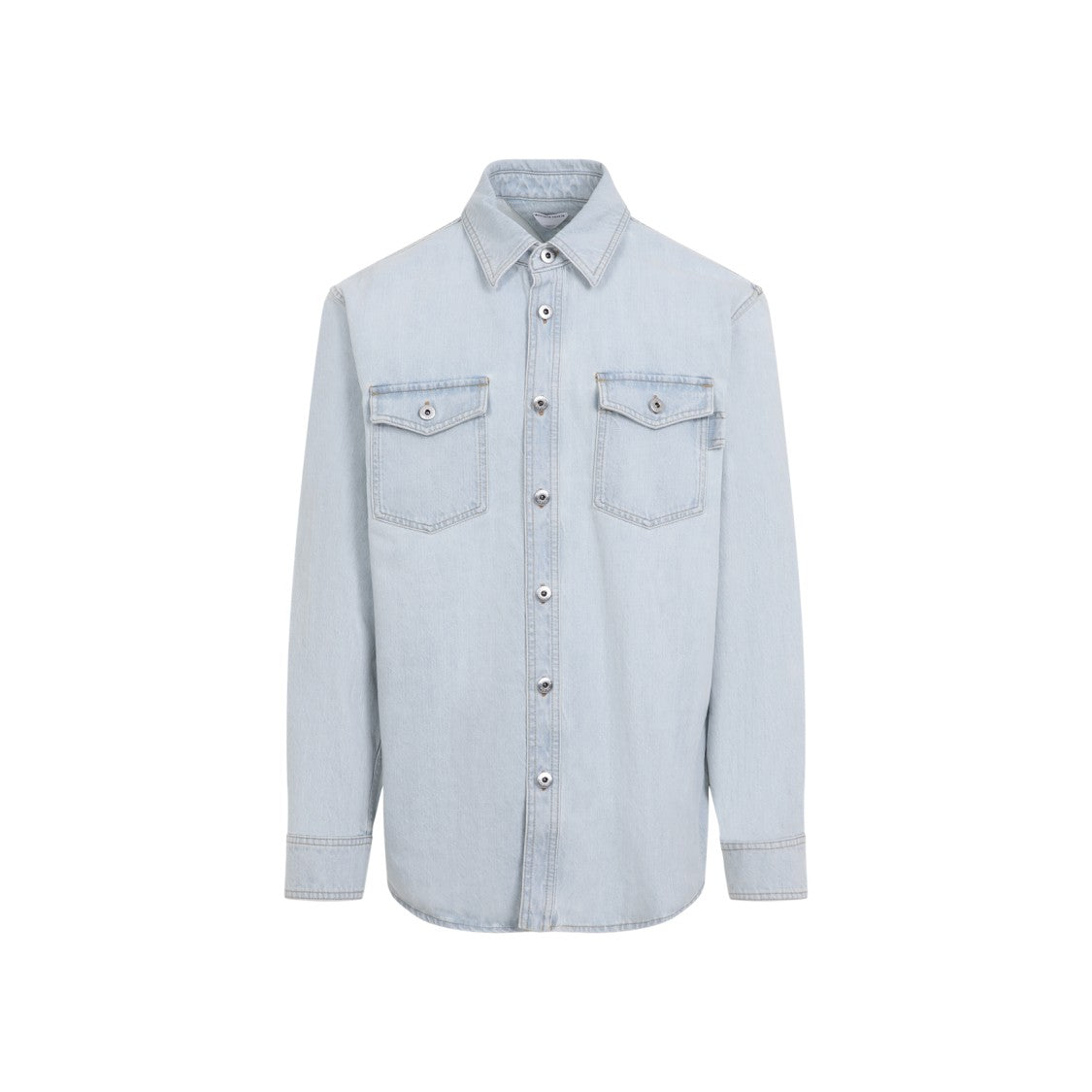 Bottega Veneta Button-Down Light Denim Shirt With Chest Pockets
