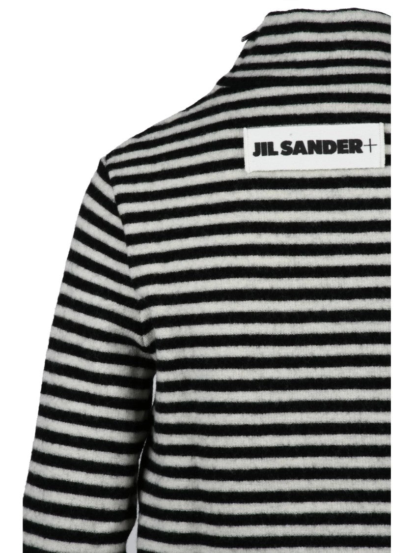 Jil Sander Turtleneck Sweater With Striped Design And Zip Shoulder Detail