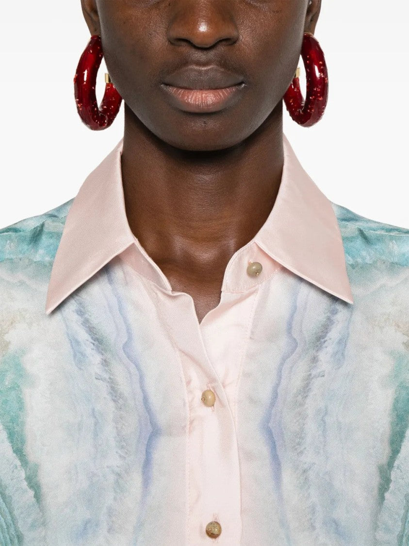 Zimmermann Light Blue Silk Shirt With Graphic Print