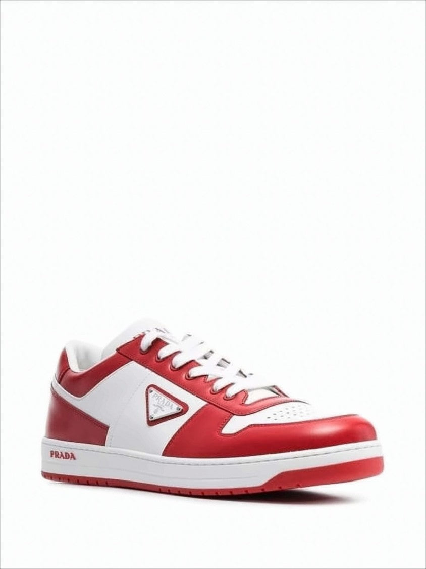 Prada Low-Top Sneakers With Bold Red And White Color Blocking