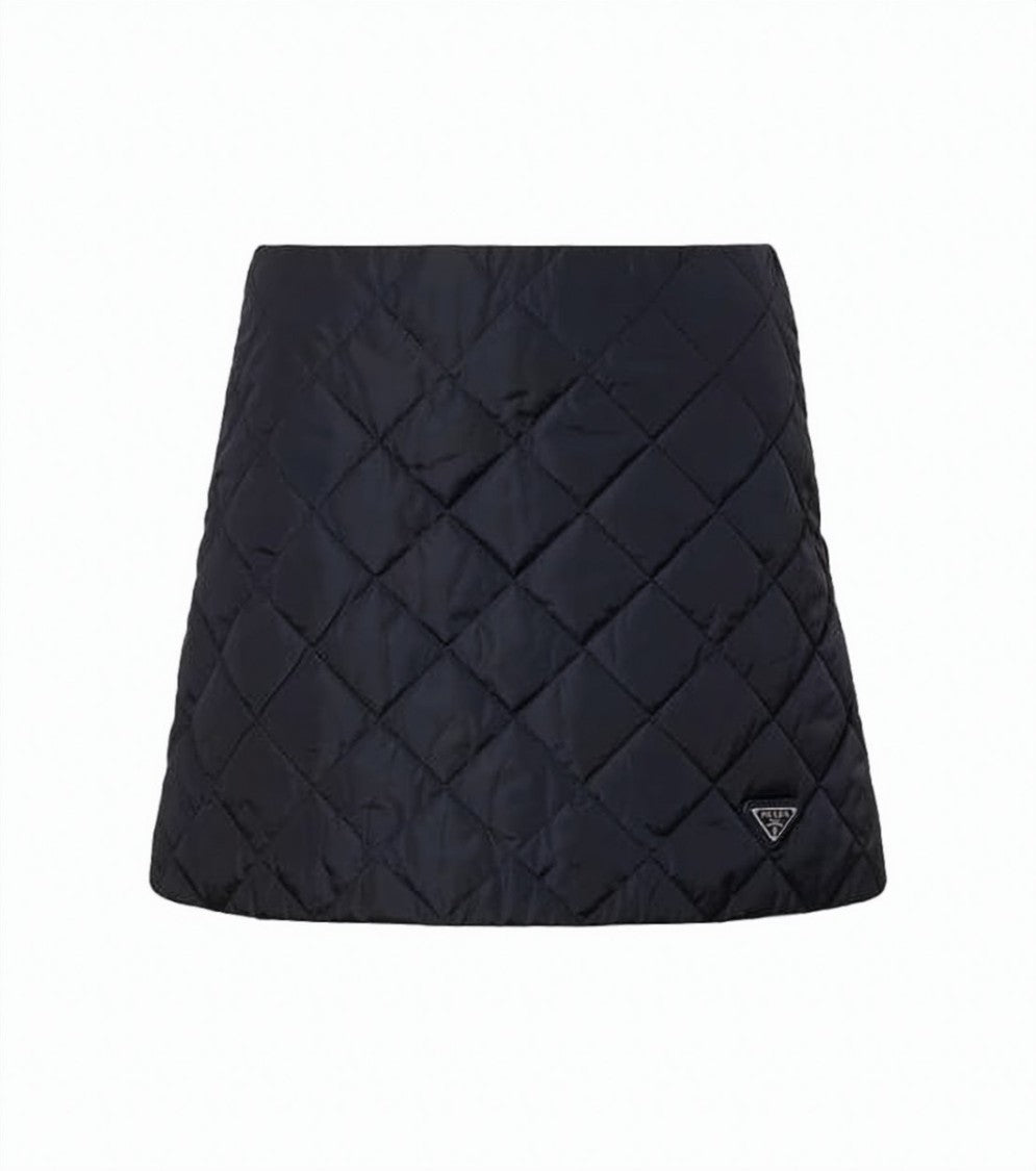 Prada Quilted A-Line Black Skirt With Triangle Logo