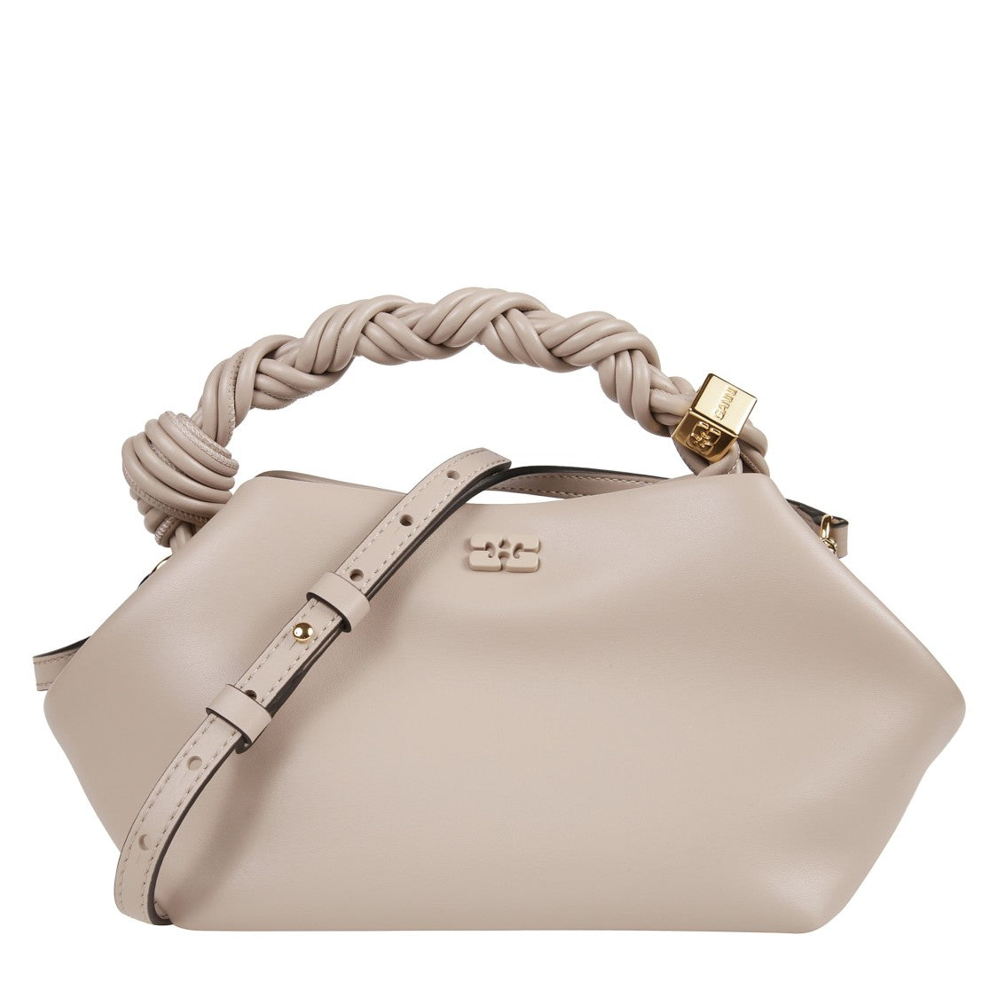 Ganni Structured Beige Handbag With Geometric Design