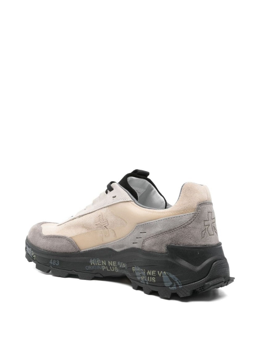 Premiata Beige And Grey Suede Leather Sneakers