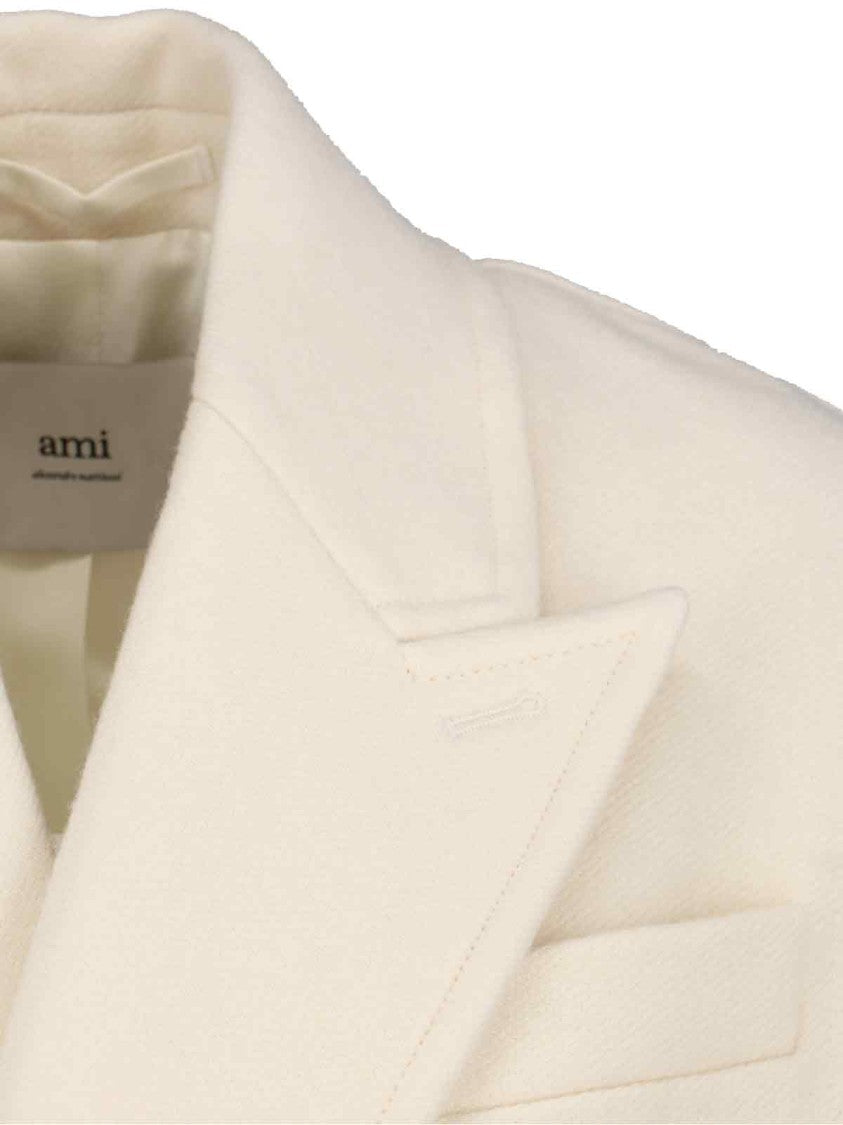 Ami Paris Double-Breasted Coat – White