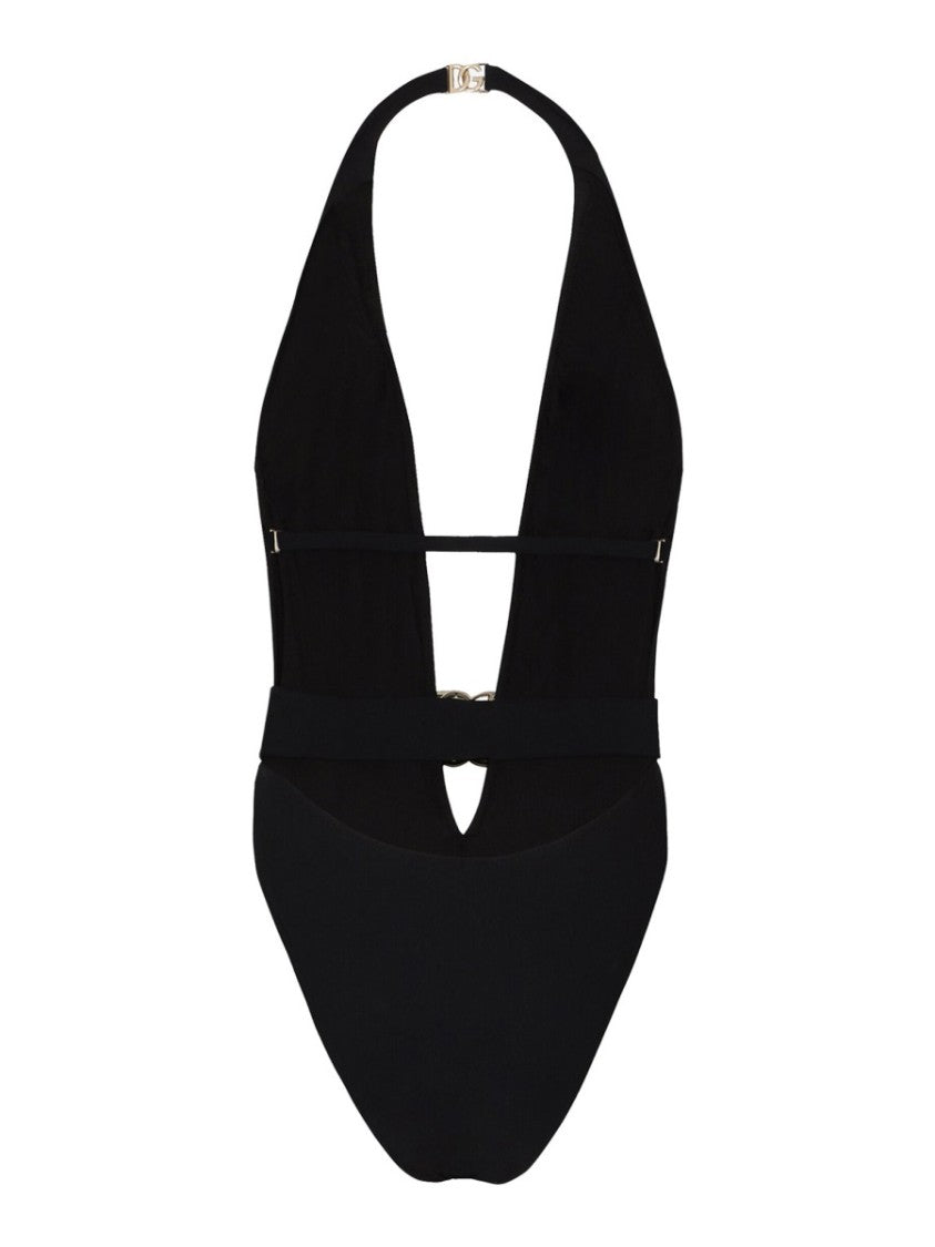 Dolce & Gabbana Deep Plunging Halter Neck Swimsuit