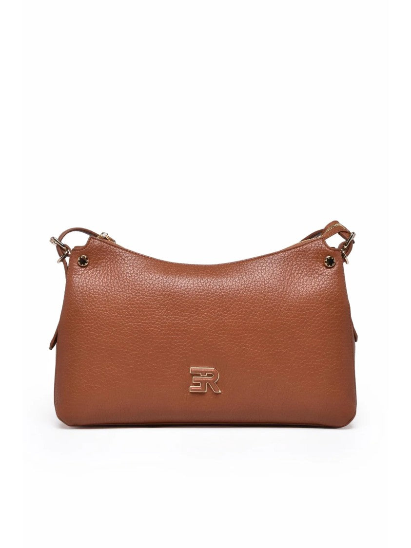 Ermanno Firenze Unity Shoulder Bag In Textured Cognac Polyurethane