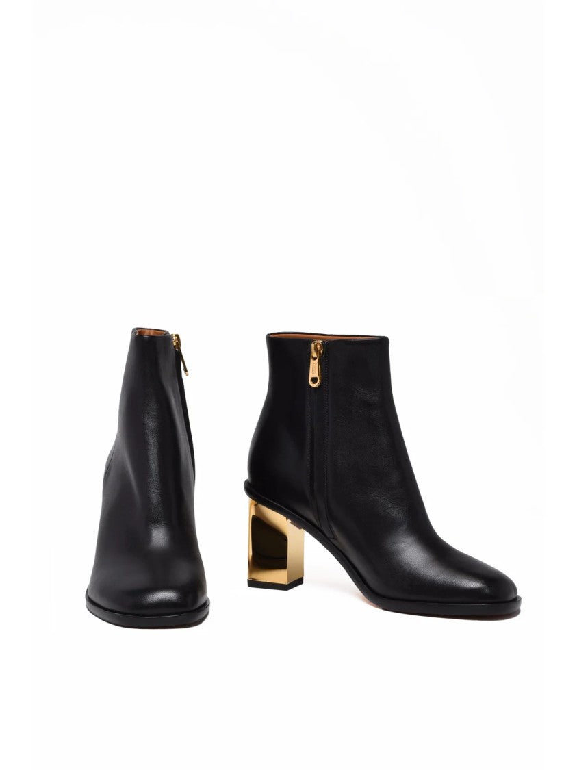 Chloé Black Leather Block-Heel Ankle Boots