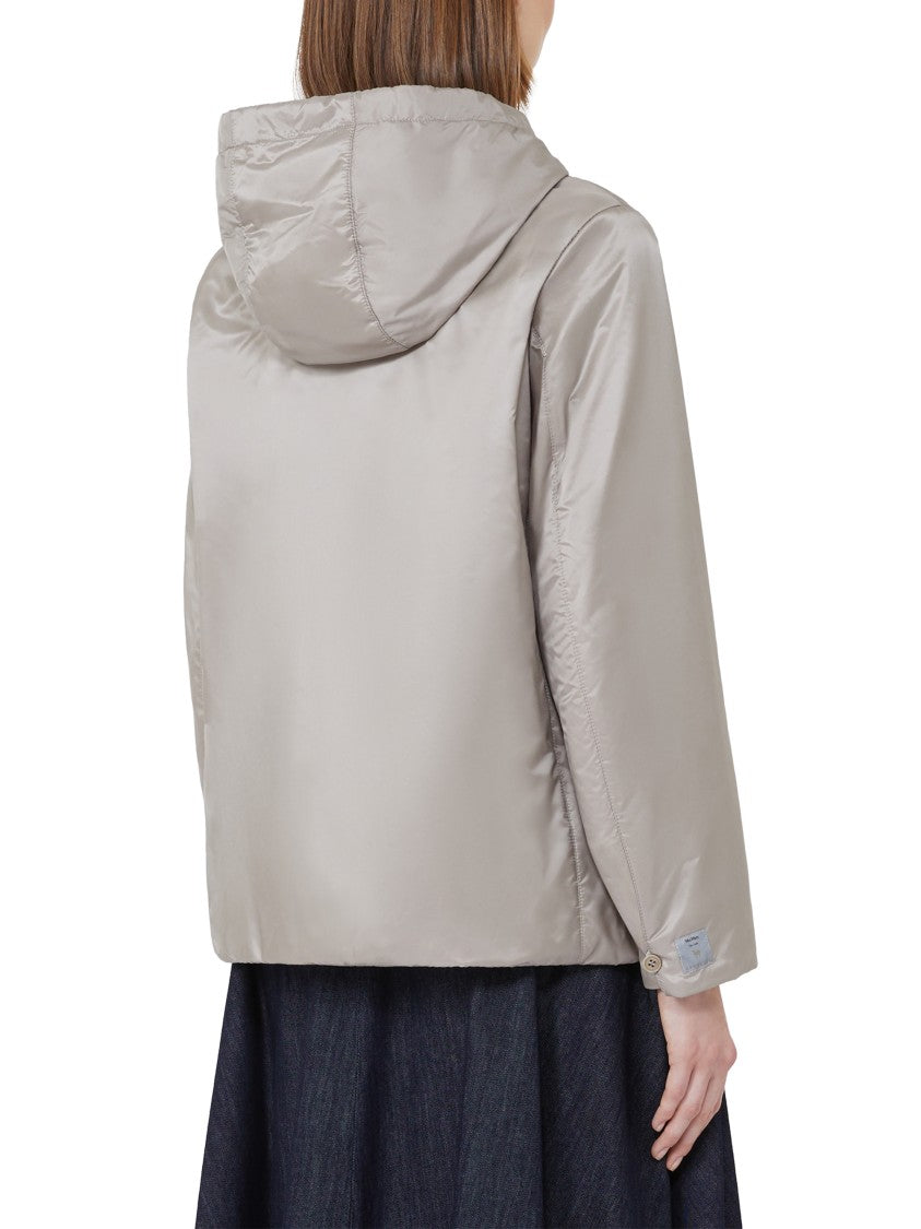 Max Mara Light Grey Hooded Jacket With Front Zip Closure And Minimalist Design