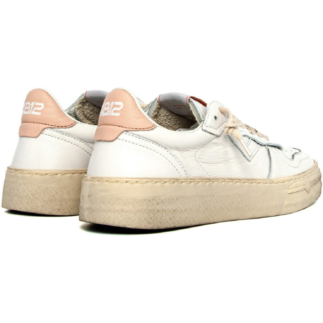 4B12 White Leather Platform Sneakers