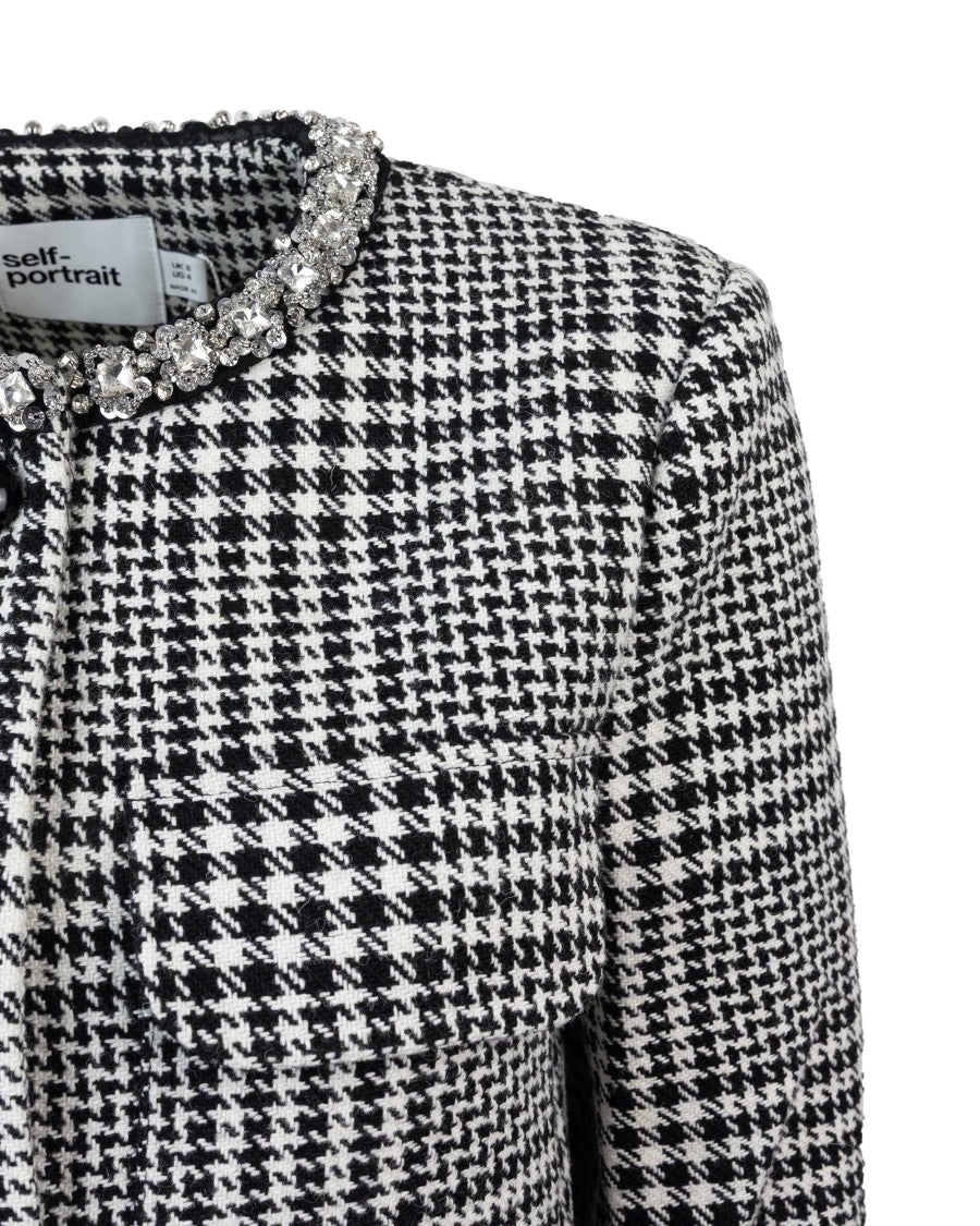 Self-Portrait Houndstooth Crystal Trim Jacket