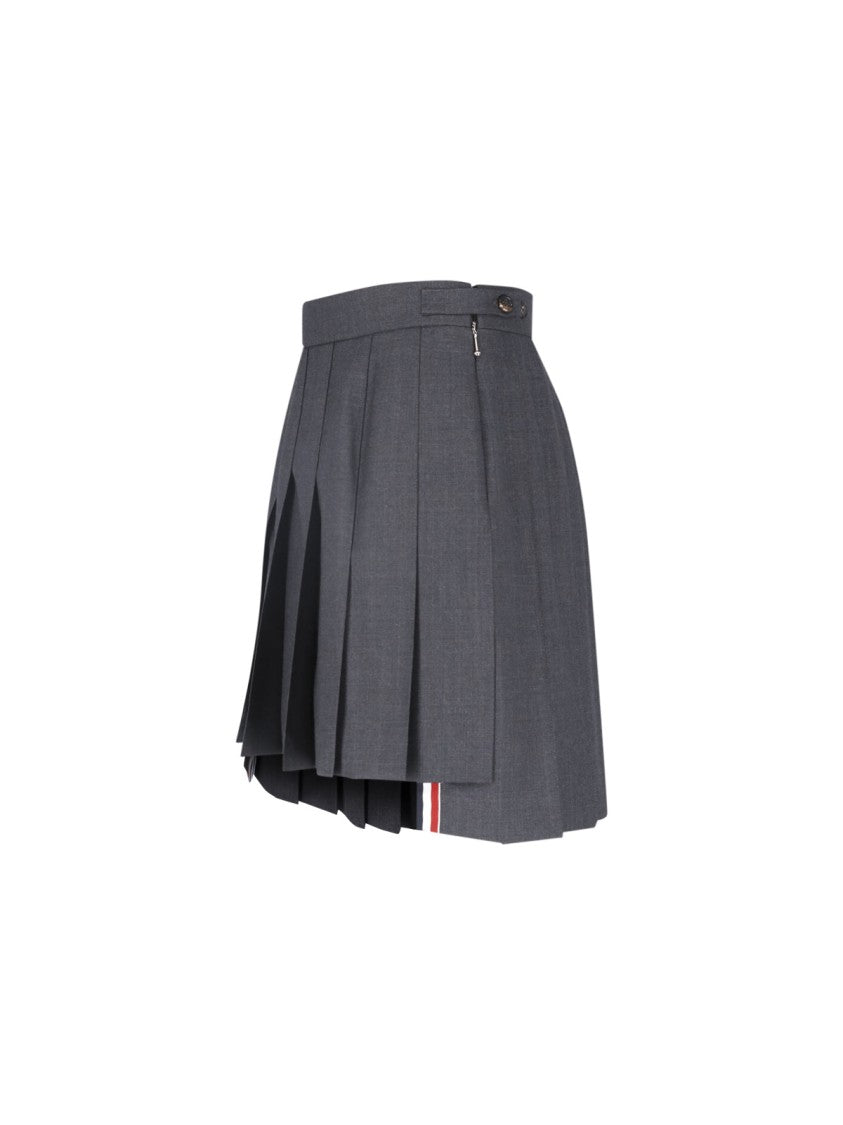 Thom Browne Grey Wool Pleated Mini Skirt