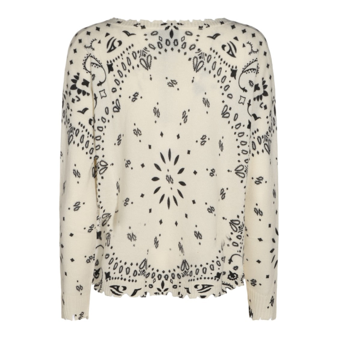 Kujiten Intricate Cream Knit Sweater With Paisley Pattern And Scalloped Hem