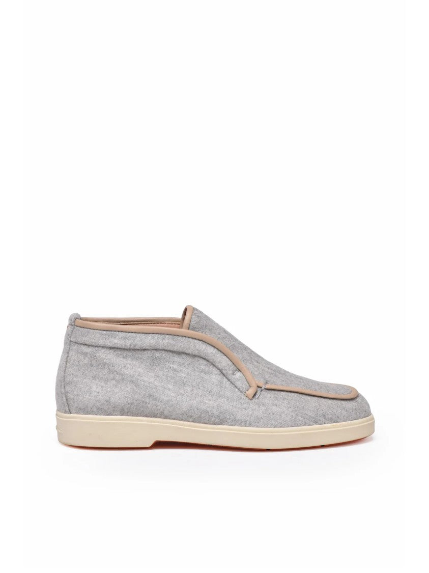 Santoni Light Grey Polyester Cloth Loafers