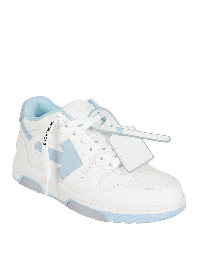 Off-White Low-Top Sneakers With Light Blue Accents
